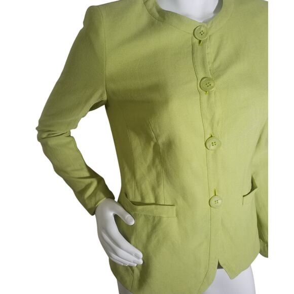 Lafayette 148 Womens Size 4 Blazer Pockets Button Up Padded Shoulders Green - Picture 2 of 6